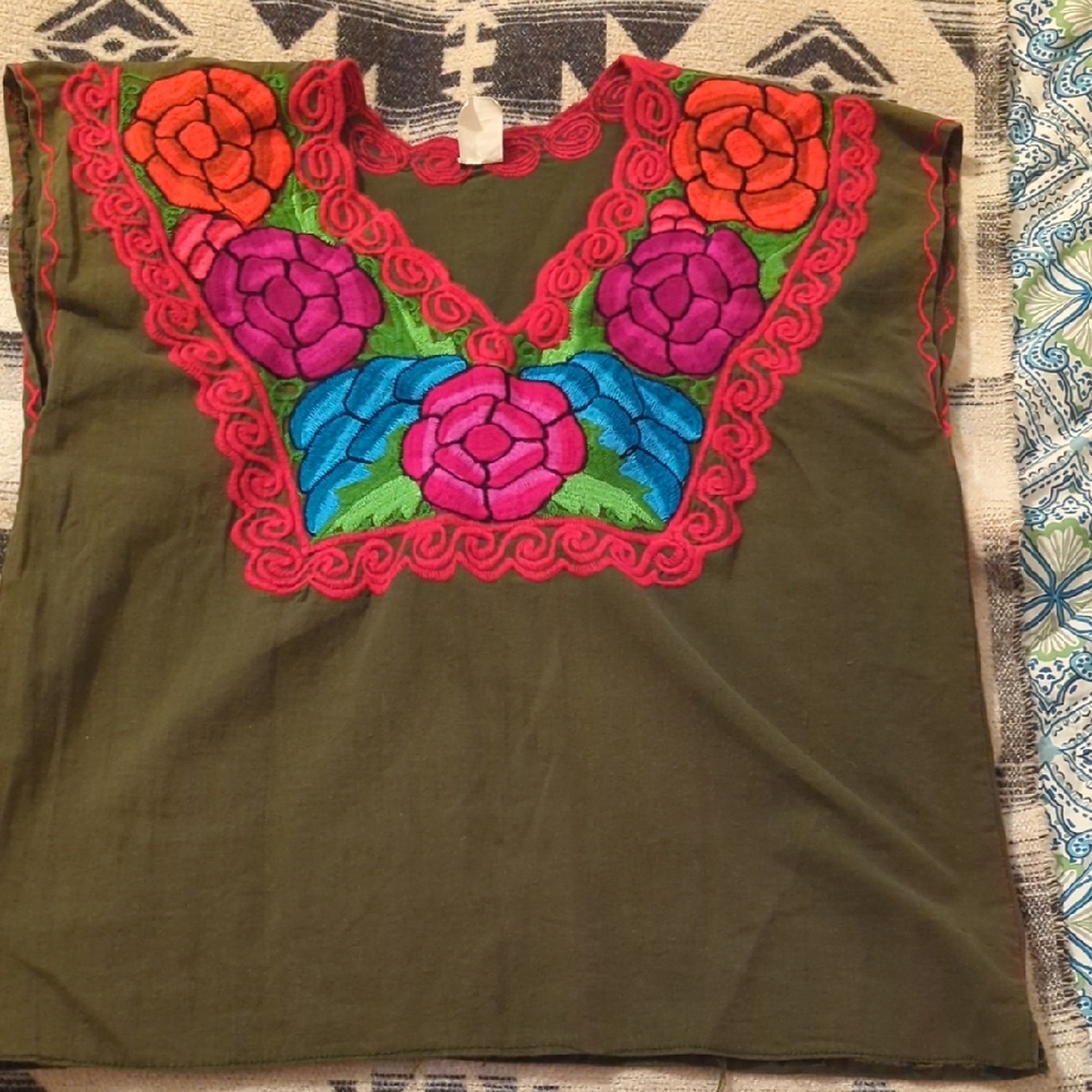 Embroidered Olive Green Top